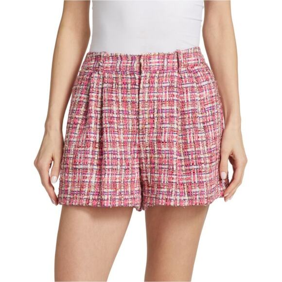 Alice and Olivia Women's Pink Tweed Conry Pleated Shorts | 12 - Picture 15 of 15